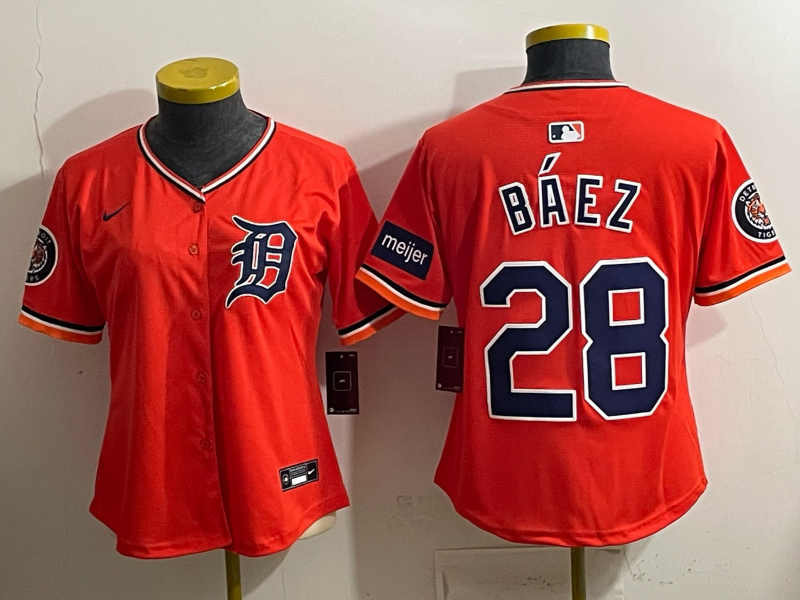 women Detroit Tigers #28 Baez orange Nike 2026 MLB Jersey 0404003->women mlb jersey->Women Jersey